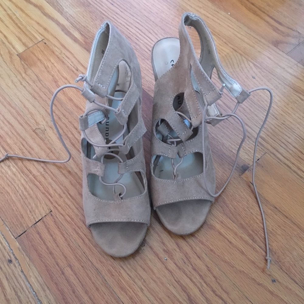 strappy tan heels